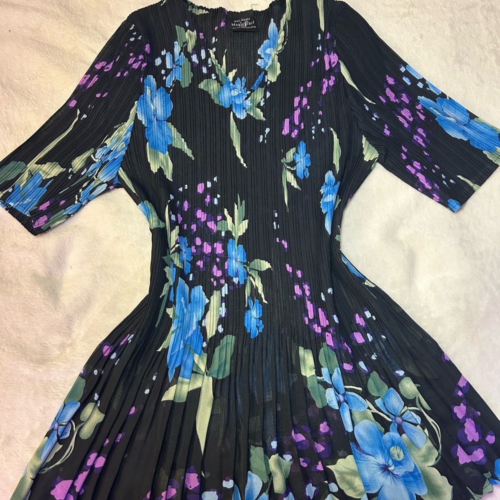 Floral Black Dress with Blue and Purple Accents